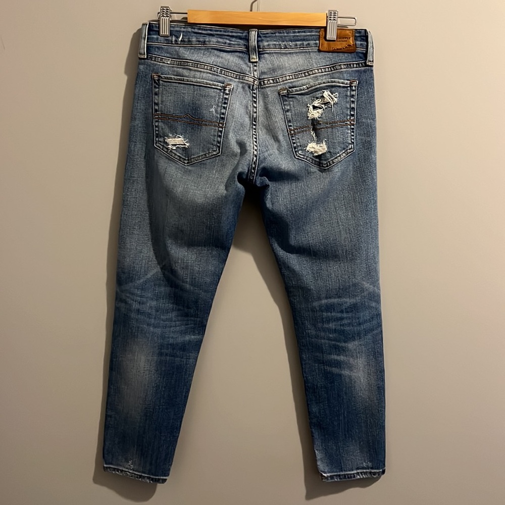 DENIM & SUPPLY RL CROPPED DISTRESSED SKINNY JEANS (29)